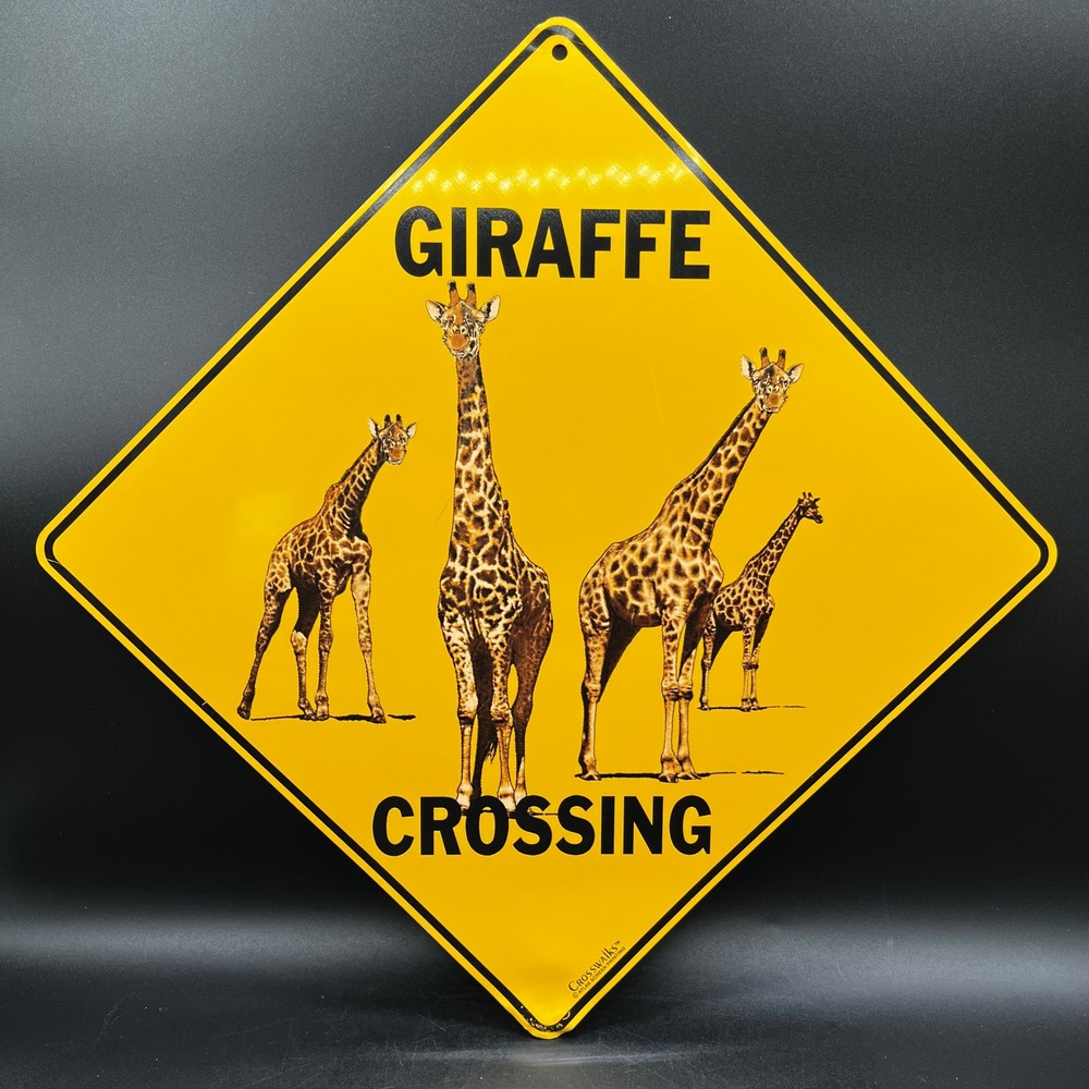 Vtg Crosswalks Giraffe Crossing Metal Sign Yellow Diamond 12x12 Aluminum As Is